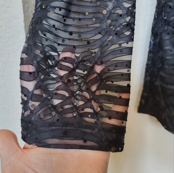 Mistook Long Sleeve Sheer Sequin Button Front Blouse.  Size Small - Picture 3 of 6